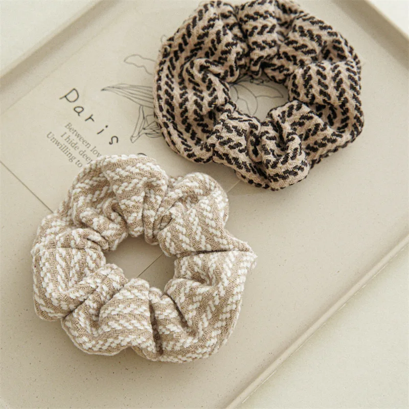 CLARMER Autumn and winter new design mix color stripe women hair accessory handmade custom fabric cover elastic hair scrunchies