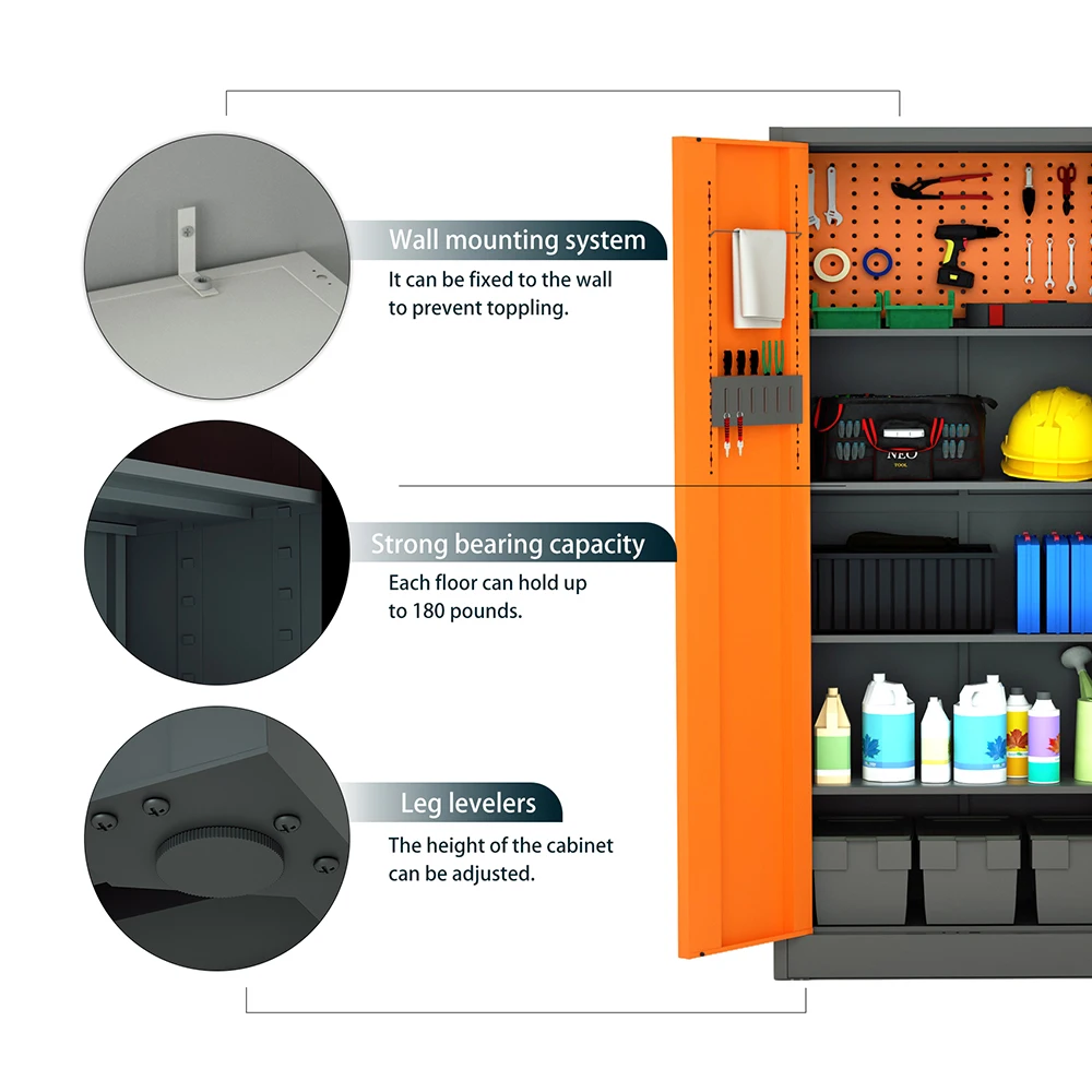  Metal Tool Storage Cabinet Multifunctional Garage Metal Cabinet with for Garage, Warehouse, Workshop, Home Adjustable Shelves