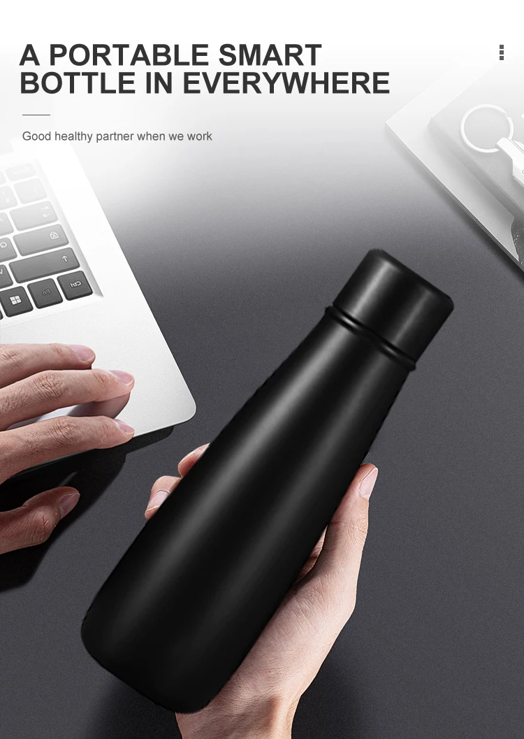 Luxury Black Design Drinking Water Alarm To Remind Temperature Display Stainless Steal Water Bottles