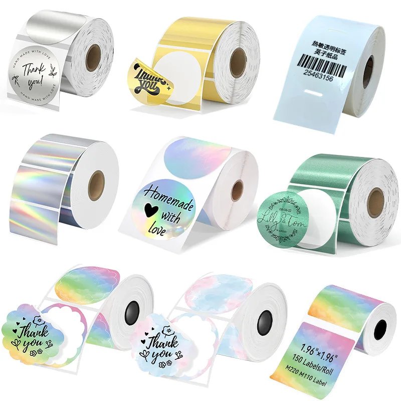 Milestone Adhesive Direct Thermal Paper Label Roll Color Circle Clear Thermal Transparent Holographic Christmas Sticker Label