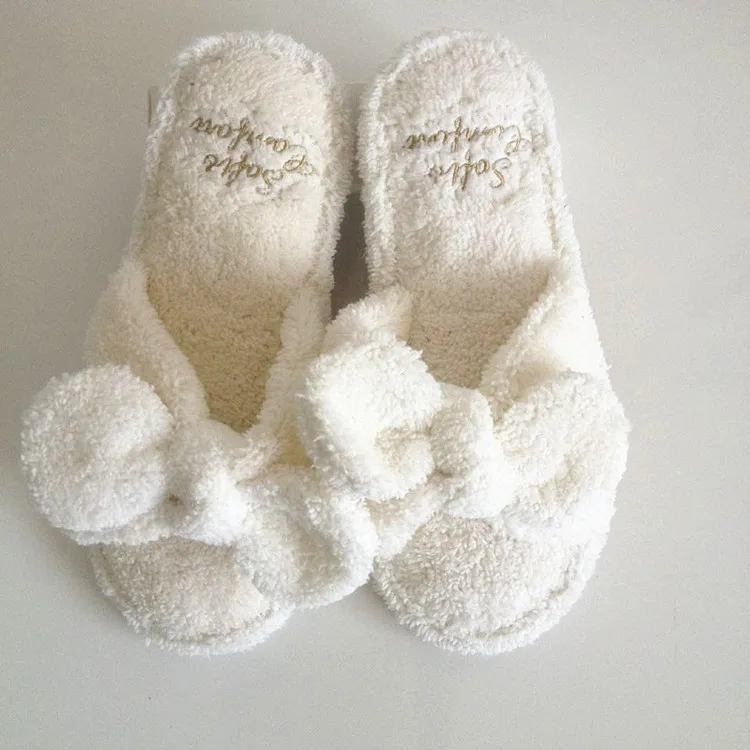 New Coral Fleece Women Winter Thick Fleece Slippers Fashion Bow Leisure Soft Slippers Wear At Home For Winter Warm