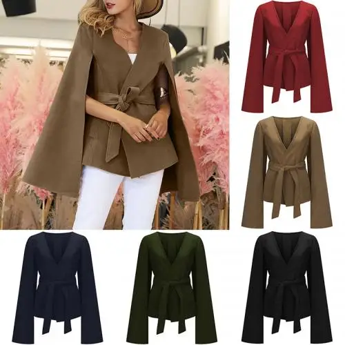Woollen Cloth Polyvinyl Chloride Fibre Lady Jacket Mid-Long Style 422576 Different Size Patchwork Solid Coat For Women