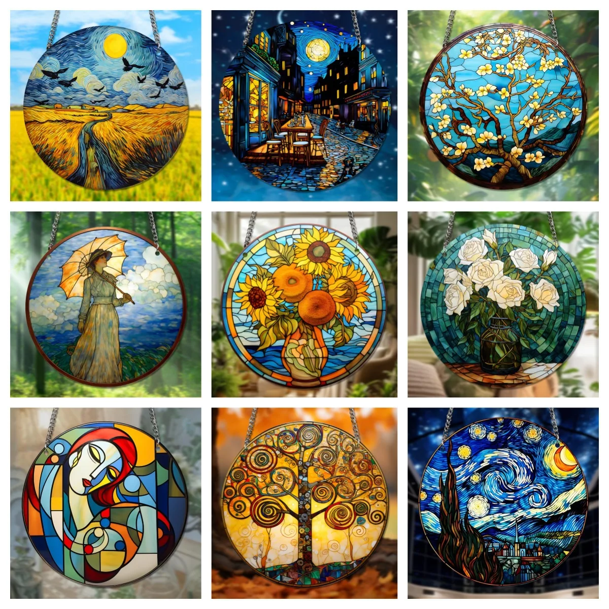 Custom acrylic round decorative pendant retro color custom pattern car home decoration pendant