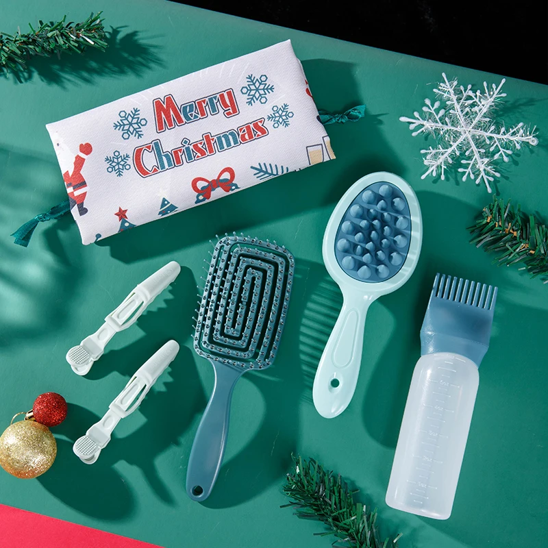 Factory Customized Christmas Set Shark Clip Massage Hollow Comb Multifunctional Shampoo Bottle Self-Service Hair Care