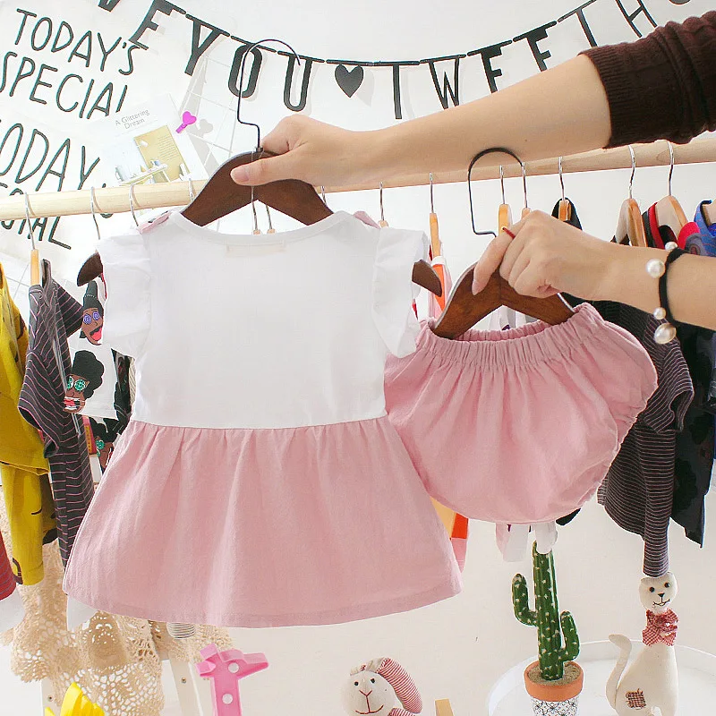 Infant Korean version cute baby girl female anti-glare toddler panties suit baby summer dress