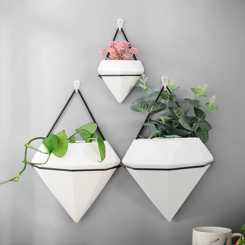Hydroponic Wall Mounted Flower Pot Set Indoor Iron Rack Ceramic Hanging Planters Metal Wall Decor Vertical Garden Planter