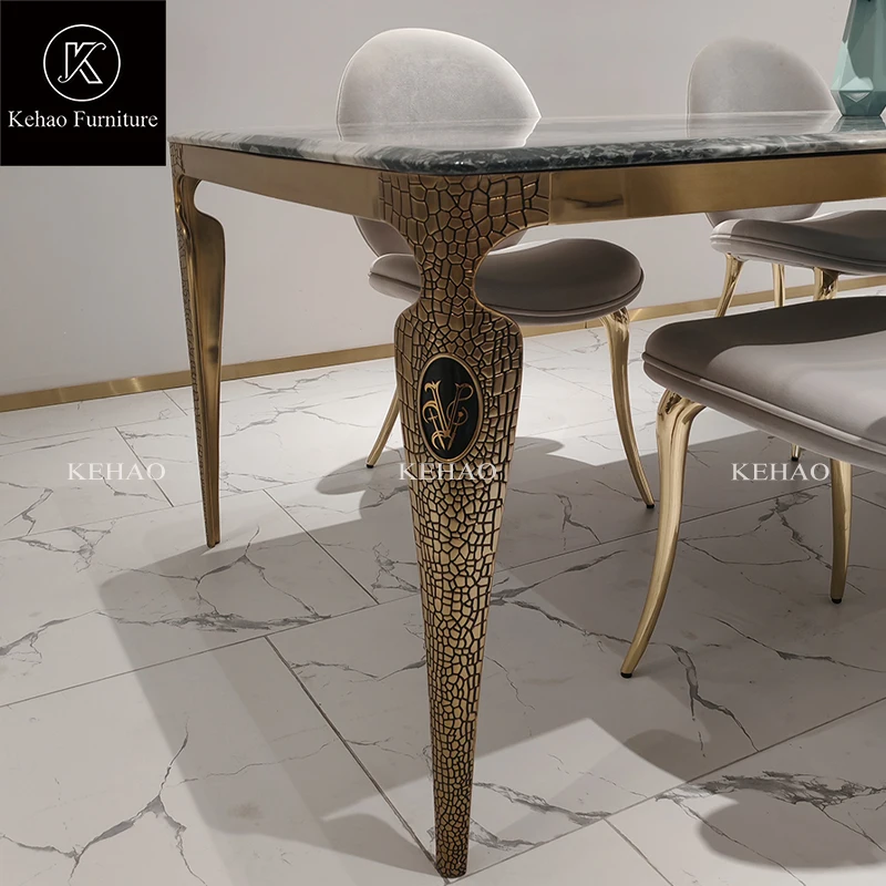 Luxury Unique Design Stainless Steel Dining Tables And Chairs Marble Rectangular Modern Dining Table Set