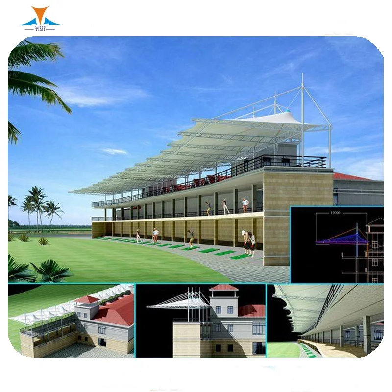 Stadium shade tent grandstand bleacher seating steel sport court roof cover architecture membrane structure