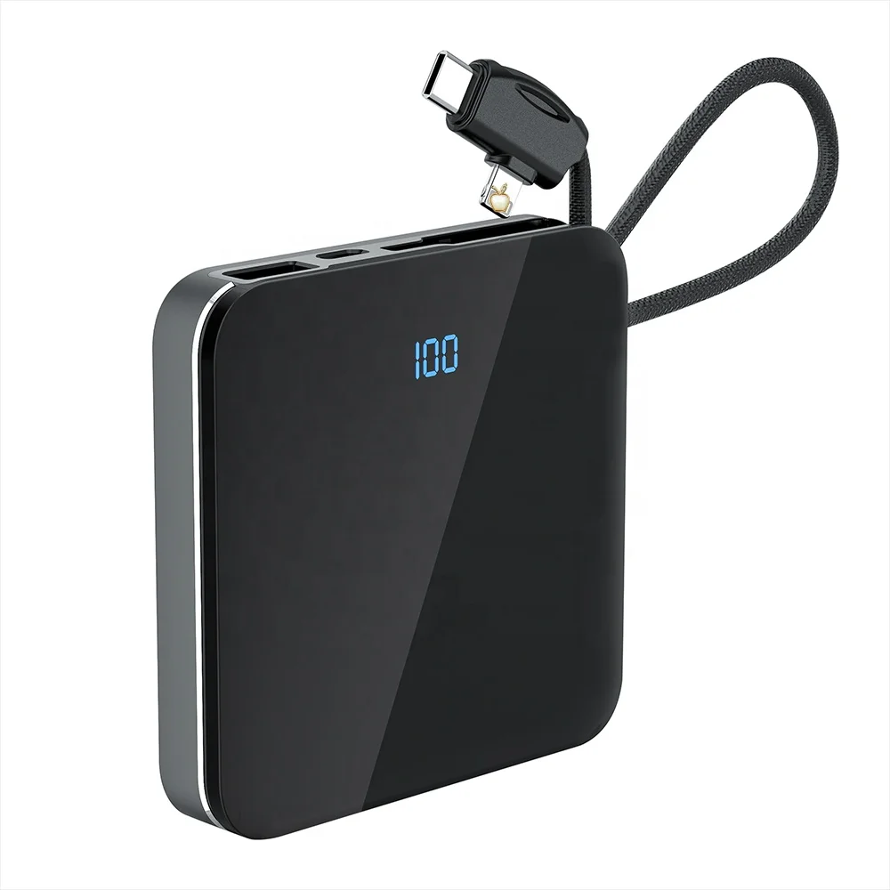 Konfulon top selling 2023 Hot Sale Portable 2 in 1 Built-in Lanyard Cable Power Bank 10000mAh Battery Fast Charging Powerbank