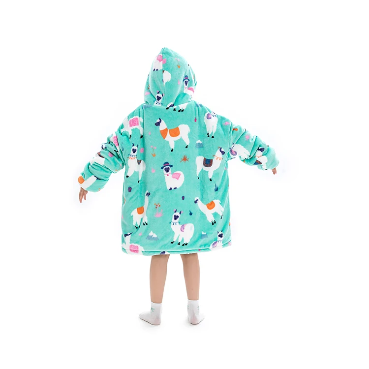 RTS multi color print custom teens super soft warm fleece sherpa pocket kids oversize hoodie blanekt