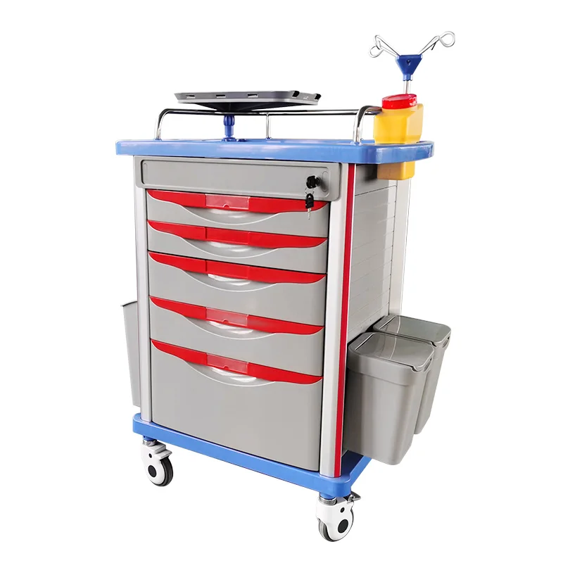 MT MEDICAL 5 drawer hospital furniture abs emergency trolley cart