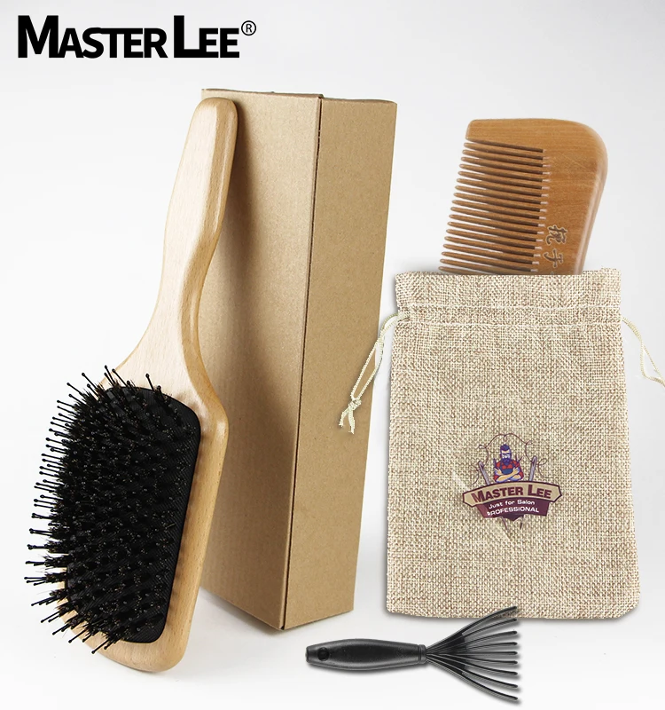 Masterlee custom wholesale wood handle detangle brush massage comb bristle hair brush