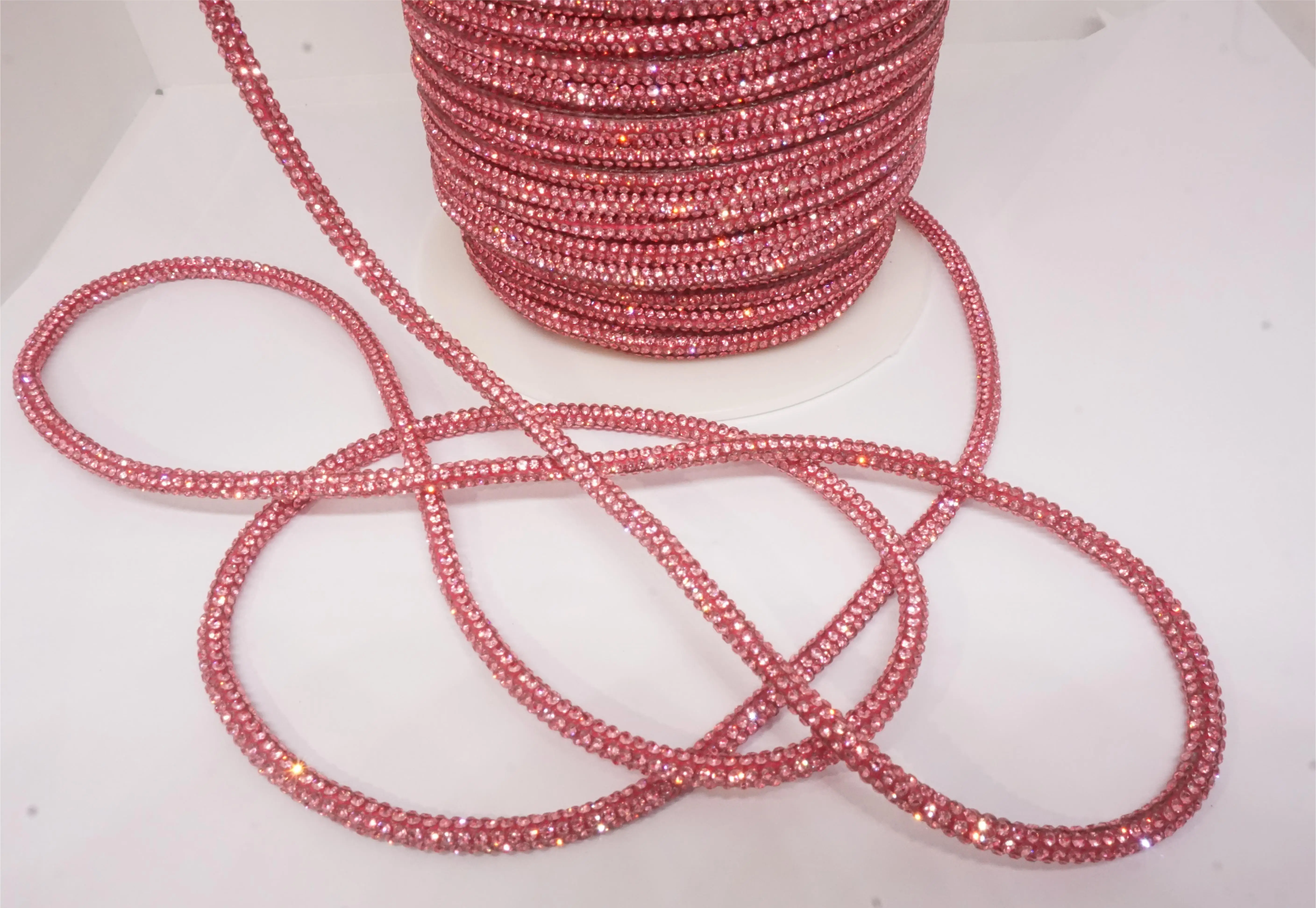 SINRONG Water Diamond Rope Colorful Flash Round Tube Diamond Rope 4mm 6mm Crystal Shoe Lace DIY Rope Bow