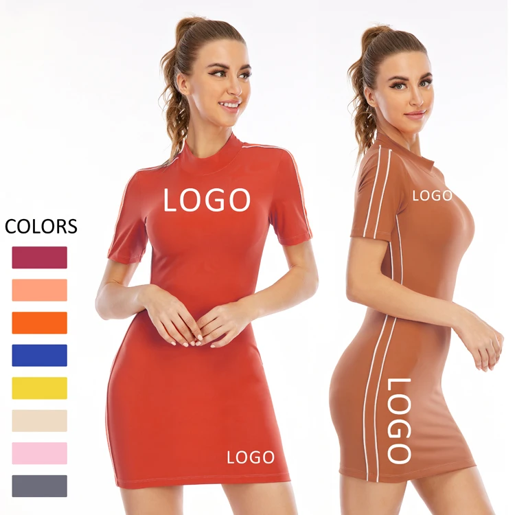 Custom ladies golf wear clothing solid color bodycon mini workout clothes women one-piece dress for women