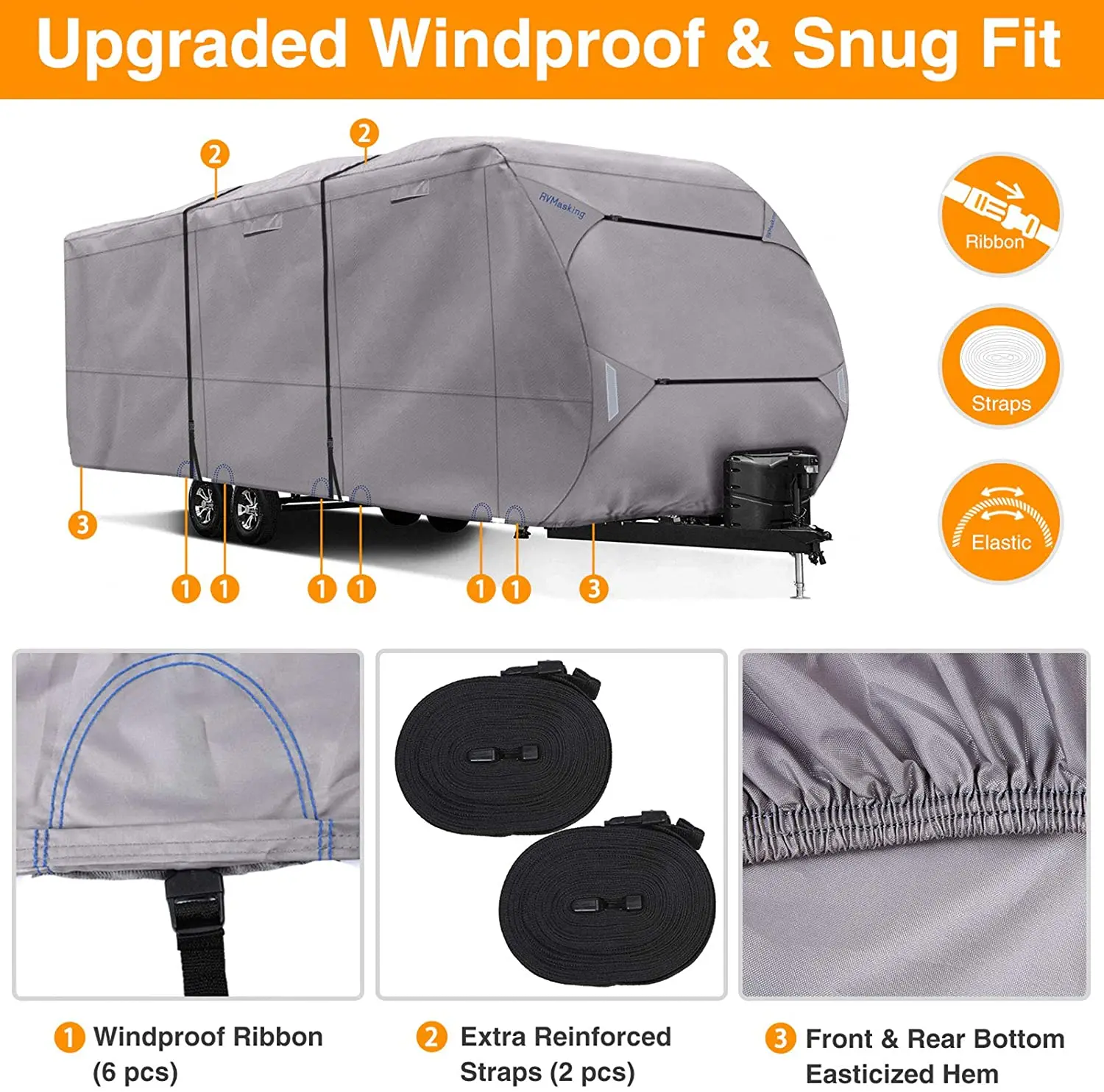 Heavy Duty 300D Top Windproof Travel Trailer Cover for RV Motorhome luxury  Camper Covers, Tongue Jack Cover, 37 ft