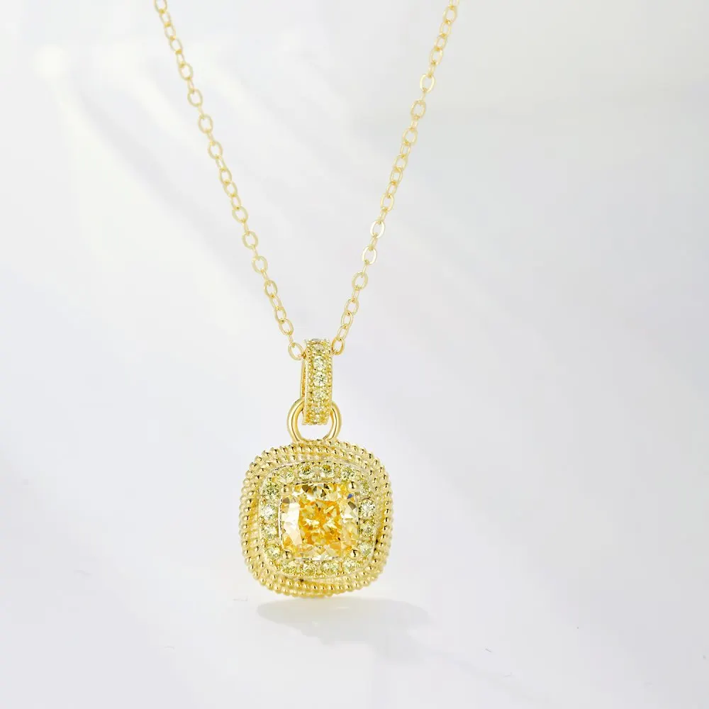 Dylam Simple Link Chain Jewellery Necklaces 18K Gold Plated Yellow 8A Cubic Zirconia Solitaire Pendant Necklace for Women