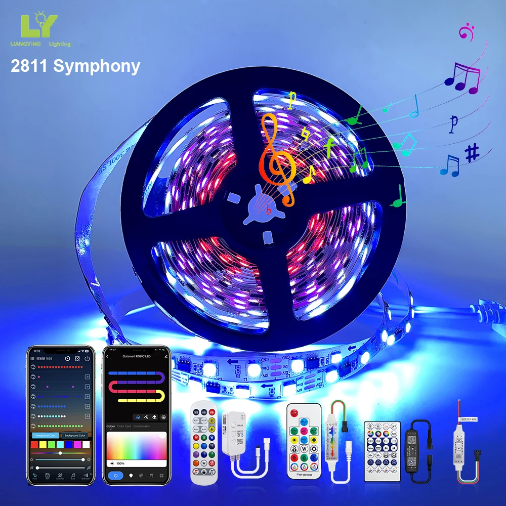DC12V RGB светодиодные полосы комплект Волшебные гибкие умные 5 м 2815 2811 SMD IP65 Bluetooth с светодиодным Драйвером