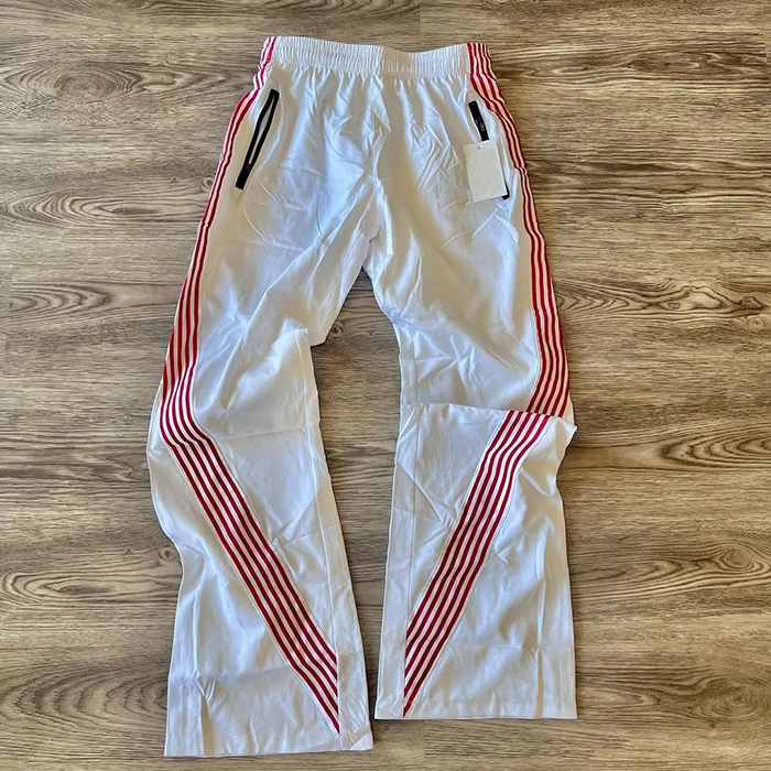 Huili Supplier Customized Striped Tape Side Wide Leg Sporty Pants Men Y2K Streetwear Nylon Track Pants Straight Leg Sweatpants