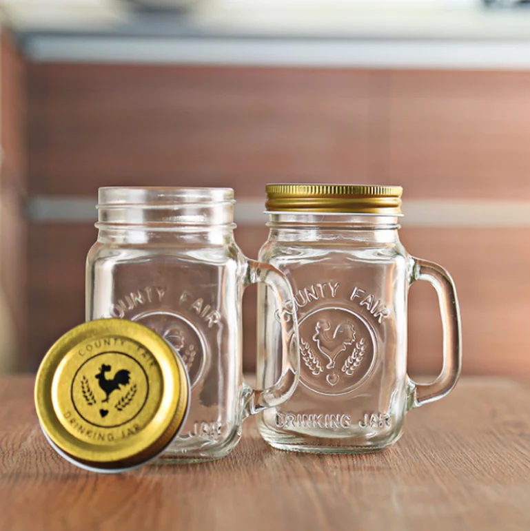 Top Seller Hot Sale Thicken Glass Sealed 16oz Mason jar Clear Cup Light Salad Jam Jar Jars with Lid Lids with Handle