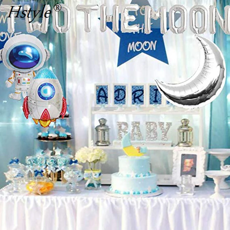 Two the Moon Balloons Party Banner Astronaut Space Man Robot UFO Theme Baby 2nd Birthday Party Supplies Decoration SET604