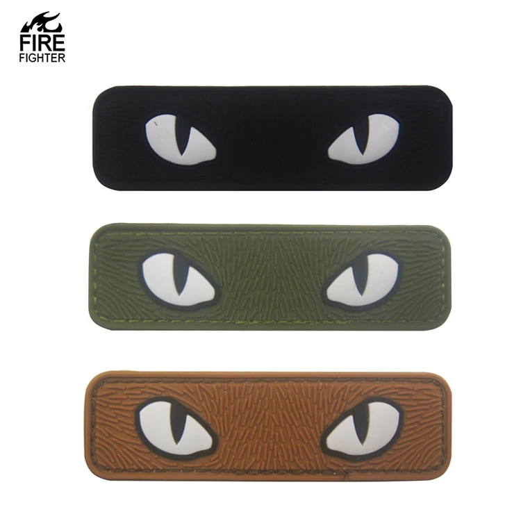 Glow In The Dark Cat Eyes Patch Tactical Clothing School Bags Applique PVC Rubber patch