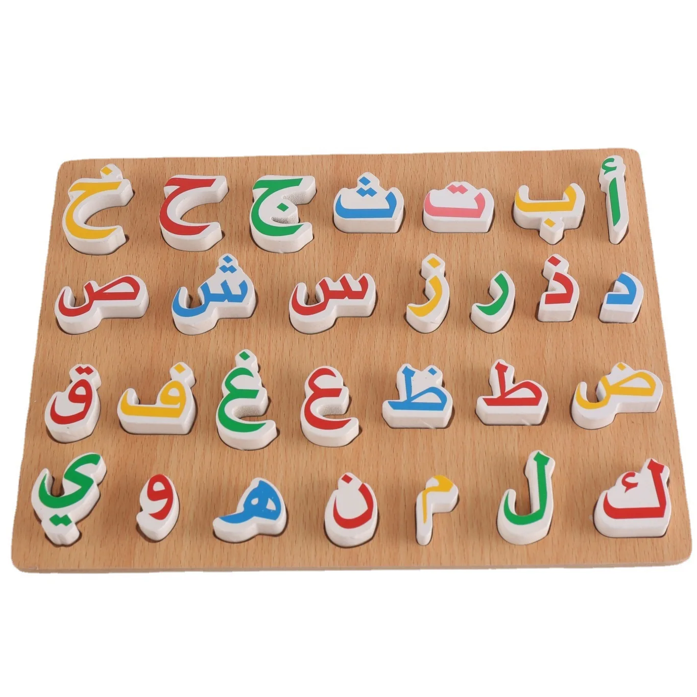 Customized Baby Wood Learning Puzzles Wooden Alphabets Puzzle 28 Letters arabic letter Board Early Educational Toys for Kids