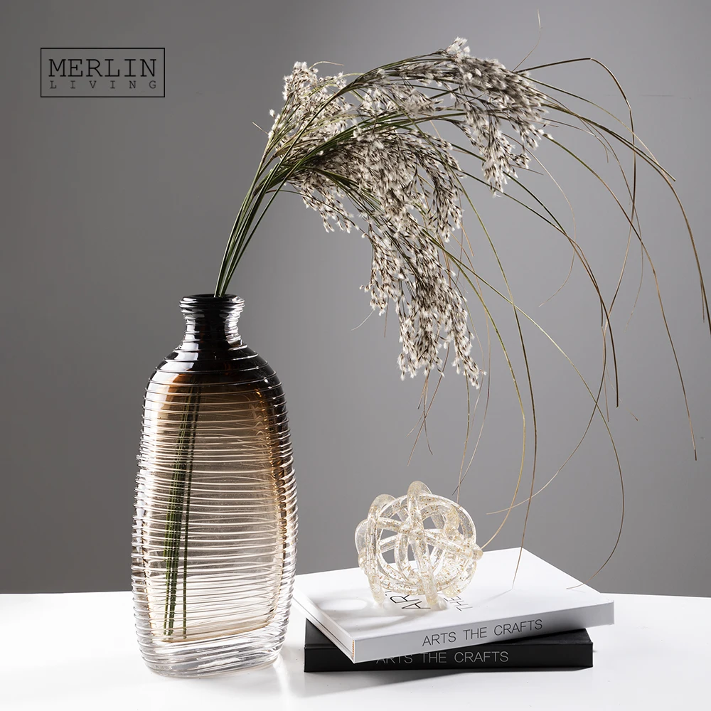 Мерлин жизни плавно меняющийся коричневый стеклянная ваза объемный полосатый художественная стеклянная ваза Декор для дома Декор Роскошная стеклянная ваза