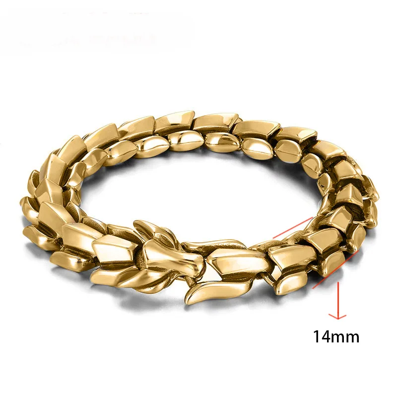 Stainless Steel Silver Color Gold Color Black Dragon Clasp Rock Chain Men Bracelet Bangle Hip-Hop Jewelry Gifts 2023 New Fashion