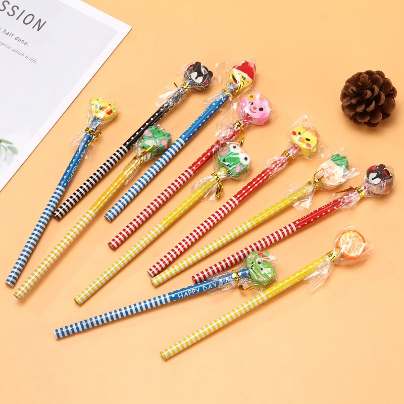 wholesale promotional pencil with animal eraser on top for kids novelty stationery HB wooden pencil gift