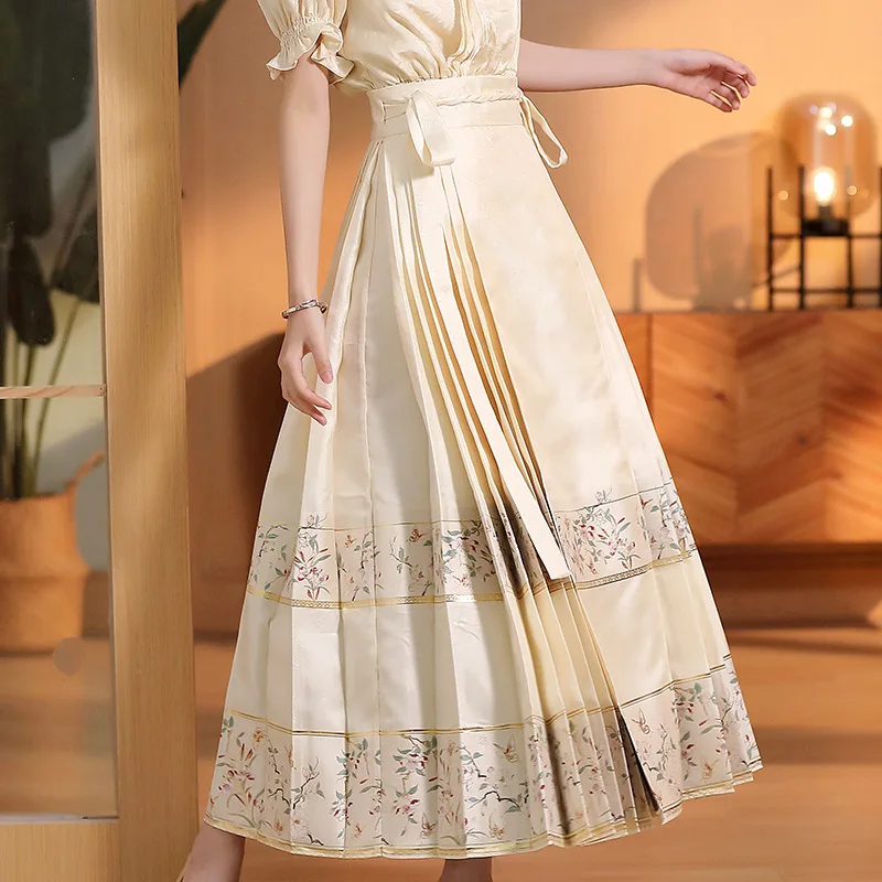 Оригинальная юбка Hanfu костюм в китайском стиле Красная Вышивка ткацкая Золотая лошадь лицо китайского платья