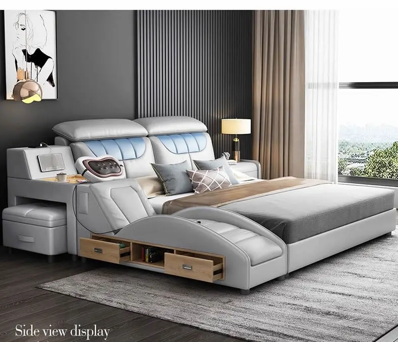 Light luxury tatami bed modern minimalist multifunctional bed bedroom furniture massage double smart bed