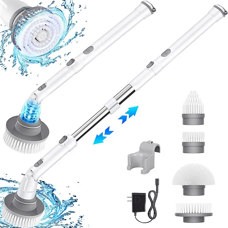 Adjustable Multi-function Handle for Washing Bathroom Tile Floor Electric Spin Scrubber Silicone Telescopic Cleaning Brush