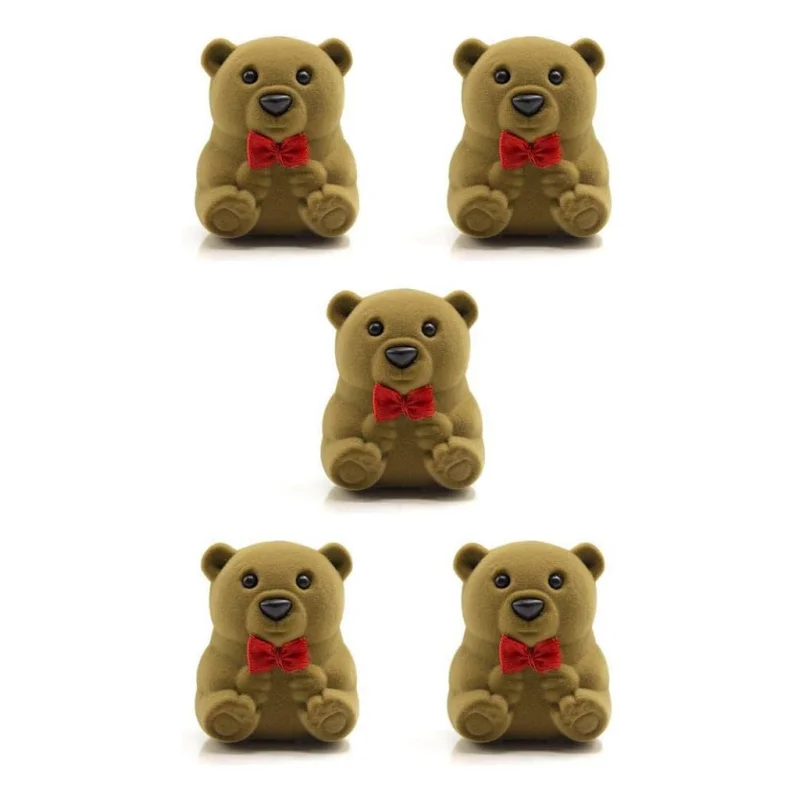 Bear Ring Box Flocking Jewelry Trinket Box Simple Ring Storage Box for Proposal Ring Wedding Ceremony Engagement Christmas