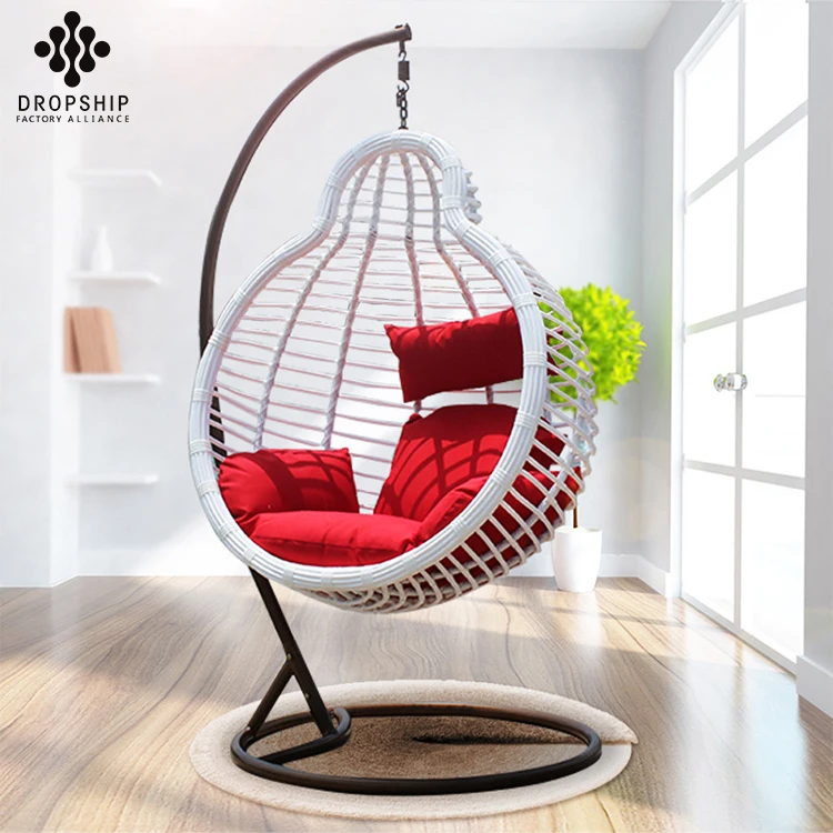 DS-ES0005 2022 factory goos quality indoor garden outdoor wicker rattan double seat hanging egg swing+chair patio swings