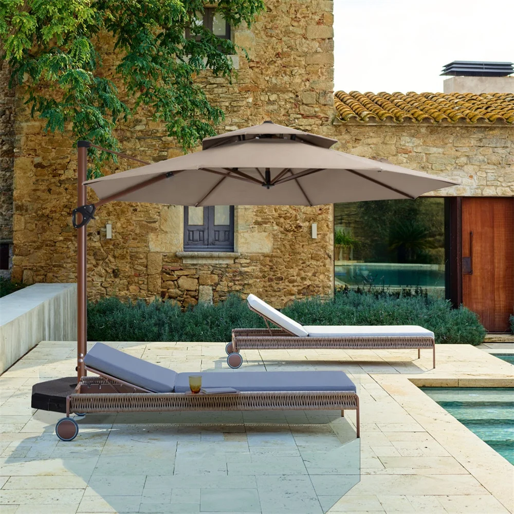 
High End Custom Umbrella Parasol Hawaii Beach Parasol Pool Side Umbrella Pagoda with Double Round Top Dia 3.3m 