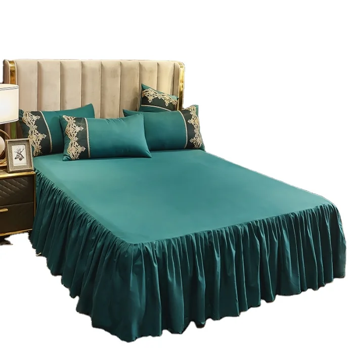 Wholesale Europe and America style solid color sheet bed sheet set 100% polyester bed skirts with two pillow cases