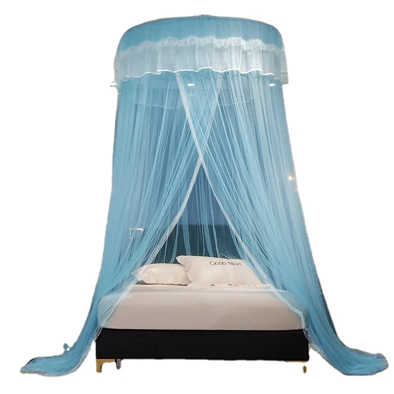 Hot Sale Blue European Style Home Princess Lace 1.2m Larger Space Encryption Double Bed Round Ceiling Mosquito Net