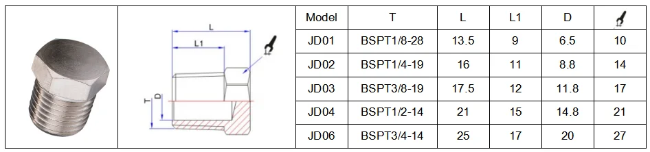 Hex head Brass npt bspt bspp Threaded Pipe Plug