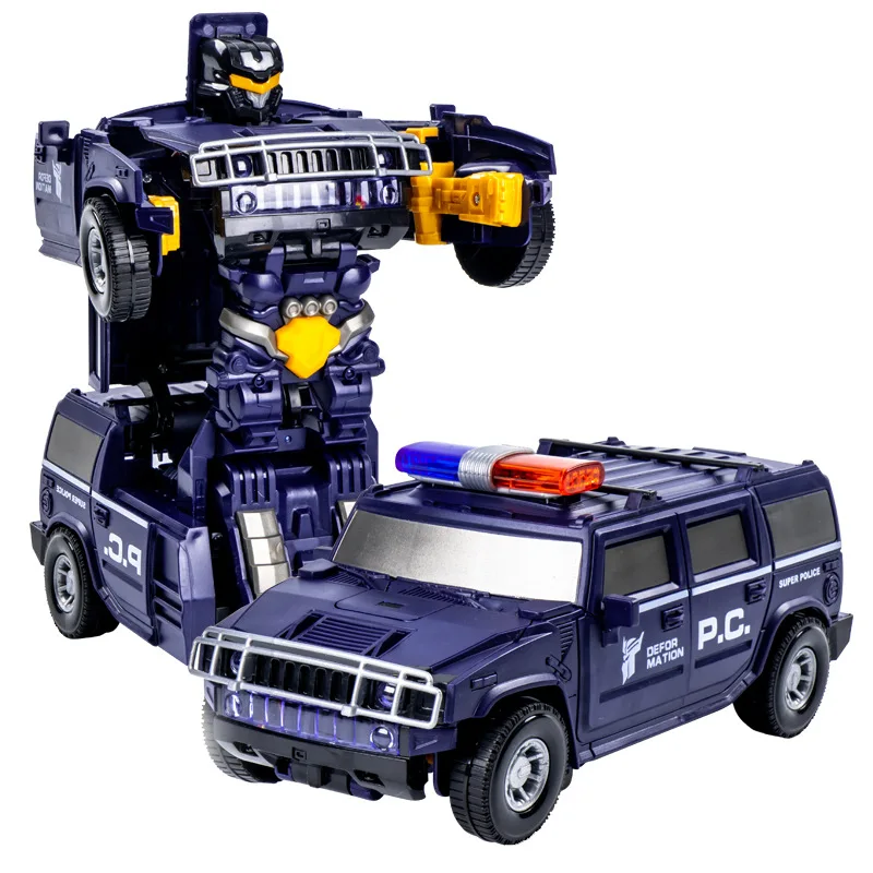 Electric light music deformation police car universal dancing robot automatic deformation car toy