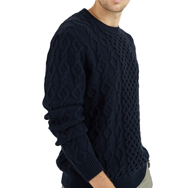 
Mens Cable Winter Black Wool Blend Crewneck Pullover Knitwear Custom Fleece Sweater For Men  (1600156650736)
