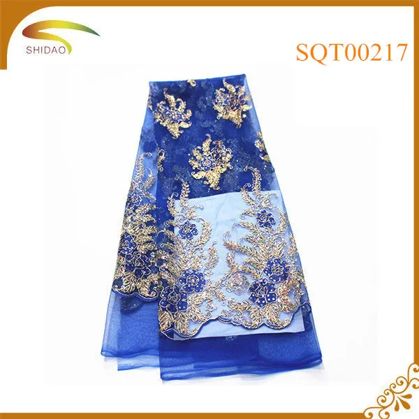shidao royal blue textile african george lace fabric mesh embroidery