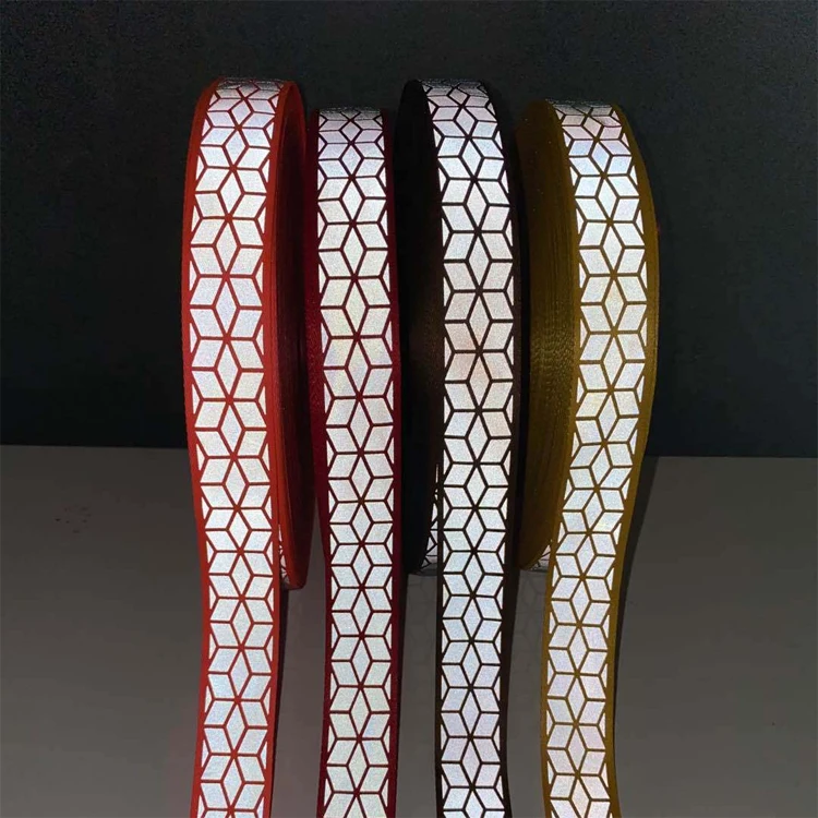 Custom Pattern Printing High Visibility Sewed on Reflective Ribbon Webbing Tape for Apparel with Heat Transfer Reflector