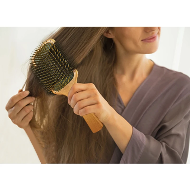 Natural Wooden Bamboo Brush and Detangle Instead of Brush Massage Scalp Cleaner Tool Eco Friendly Paddle Hairbrush for Women Men