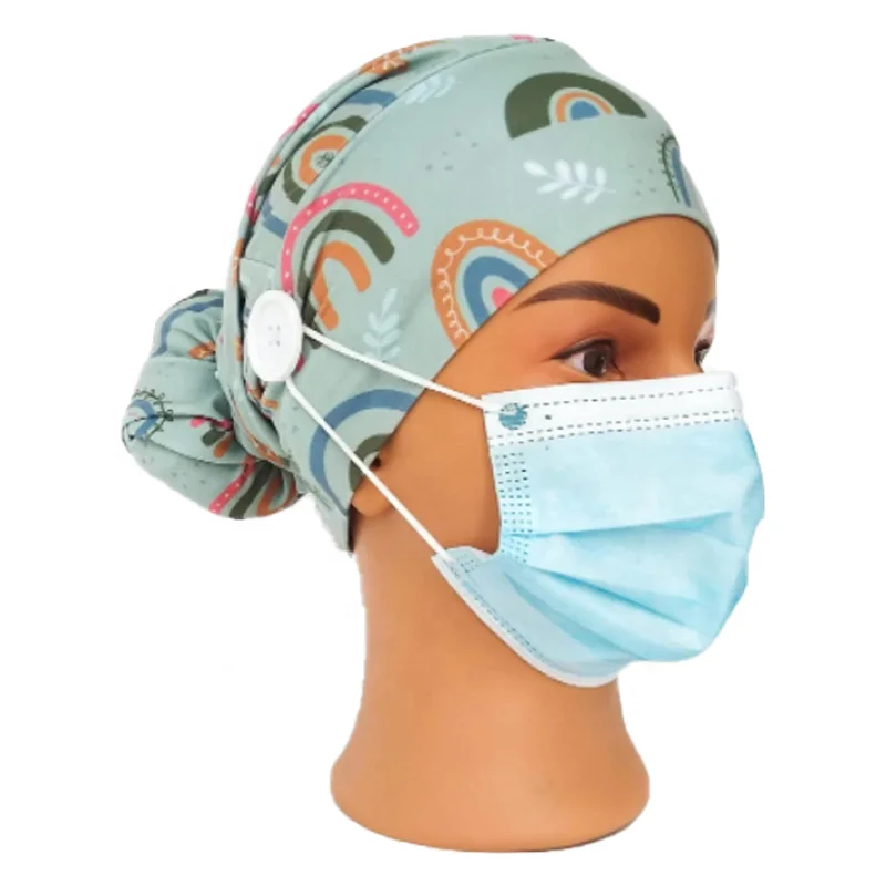 Vadulyer Wholesale Etsy hot selling nurses Scrub Cap with Buttons Ponytail hat Surgical Hair Covering pattern
