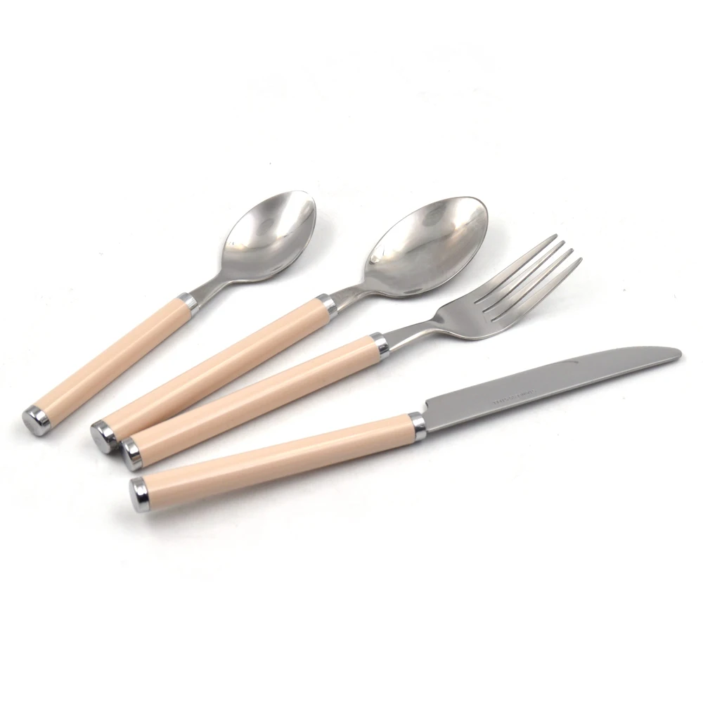 Metal Stainless Steel 4PCS fork spoon knife coloured plastic handle New design flatware set party use plastic handle cutlery