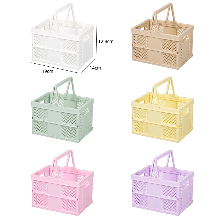 2023 wholesale New arrival Desktop Folding Storage Basket Creative family Picnic Plastic Collapsible Storage Crates with Handles