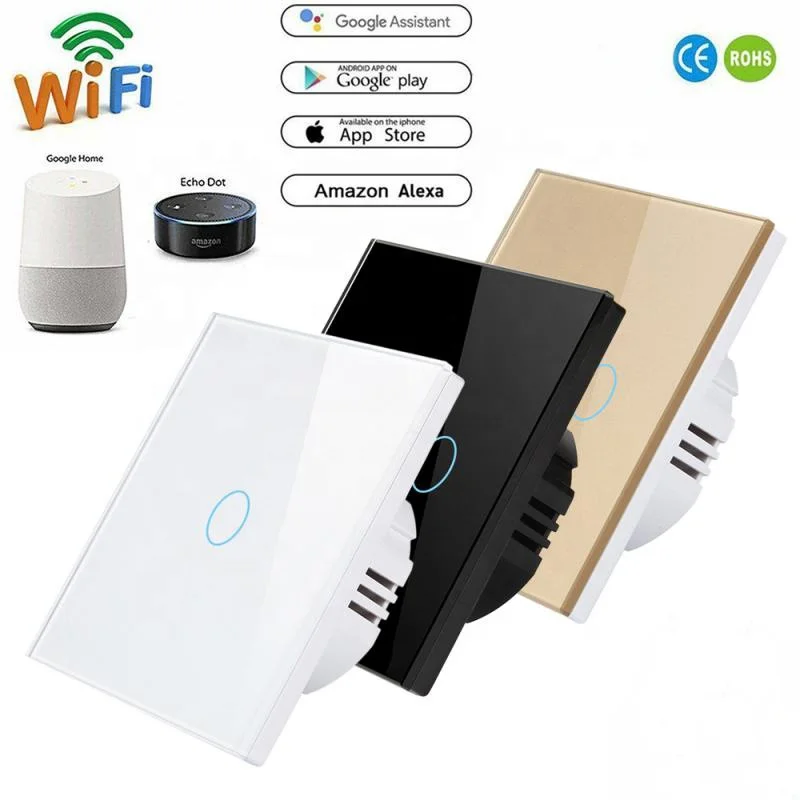 Стандарт ЕС/Великобритании интеллектуальный Wifi переключатель Сенсорная стеклянная панель 1 Gang Wi-Fi + RF 433 МГц интеллигентая (ый) сенсорный