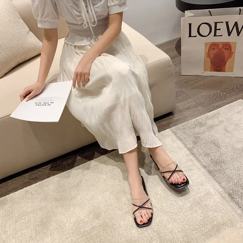 Ladies Fancy Slippers Transparent ABS Jelly Shoes Flat Slides Slippers for Female