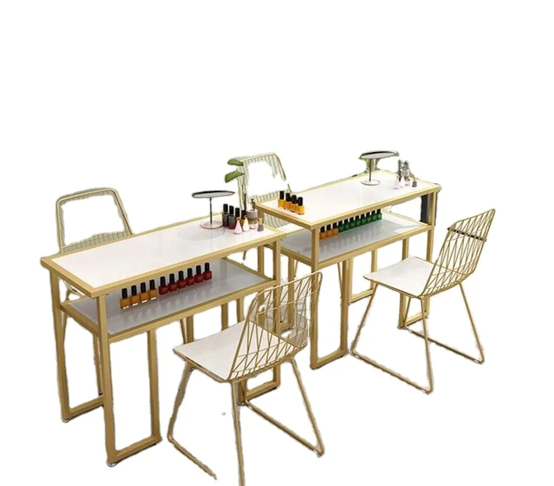 
Nordic Hot-selling Factory Direct Sales Light Luxury Girls Manicure table Wrought Iron Salon Furniture Nail Table and Chair Set 