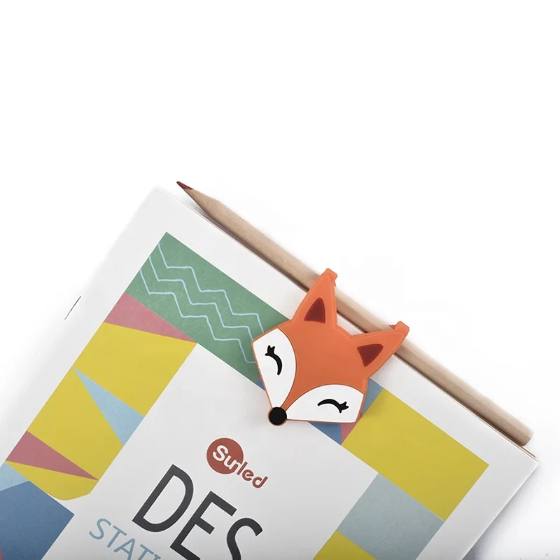 custom cartoon fox factory wholesale logo printing silicone bookmark with magnet